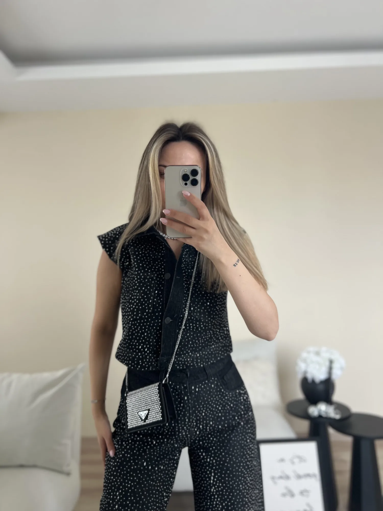 Premium Full Parlak Taşlı Kot Takım-Siyah 3