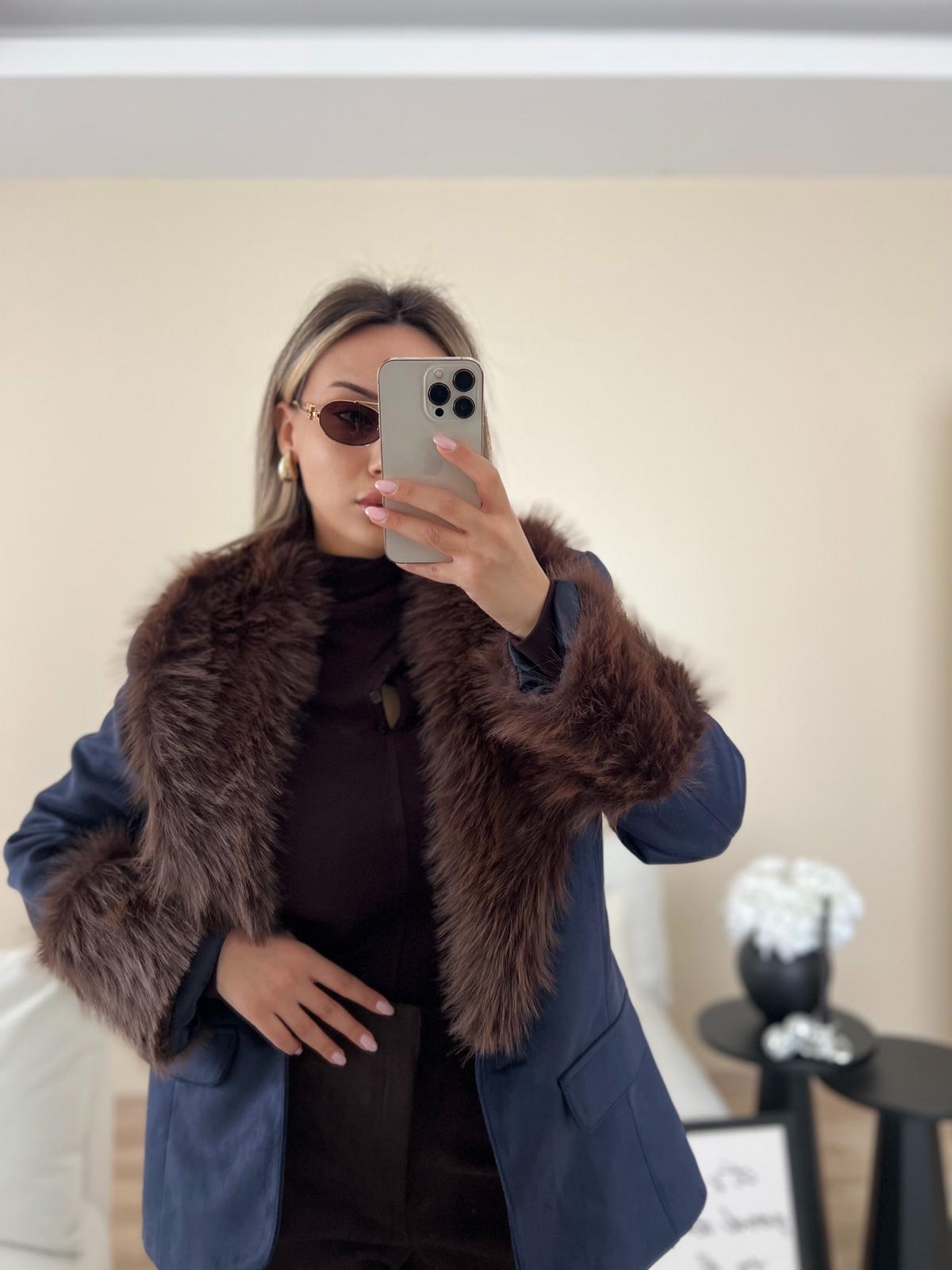 KÜRK DETAYLI SÜET CEKET-LACIVERT