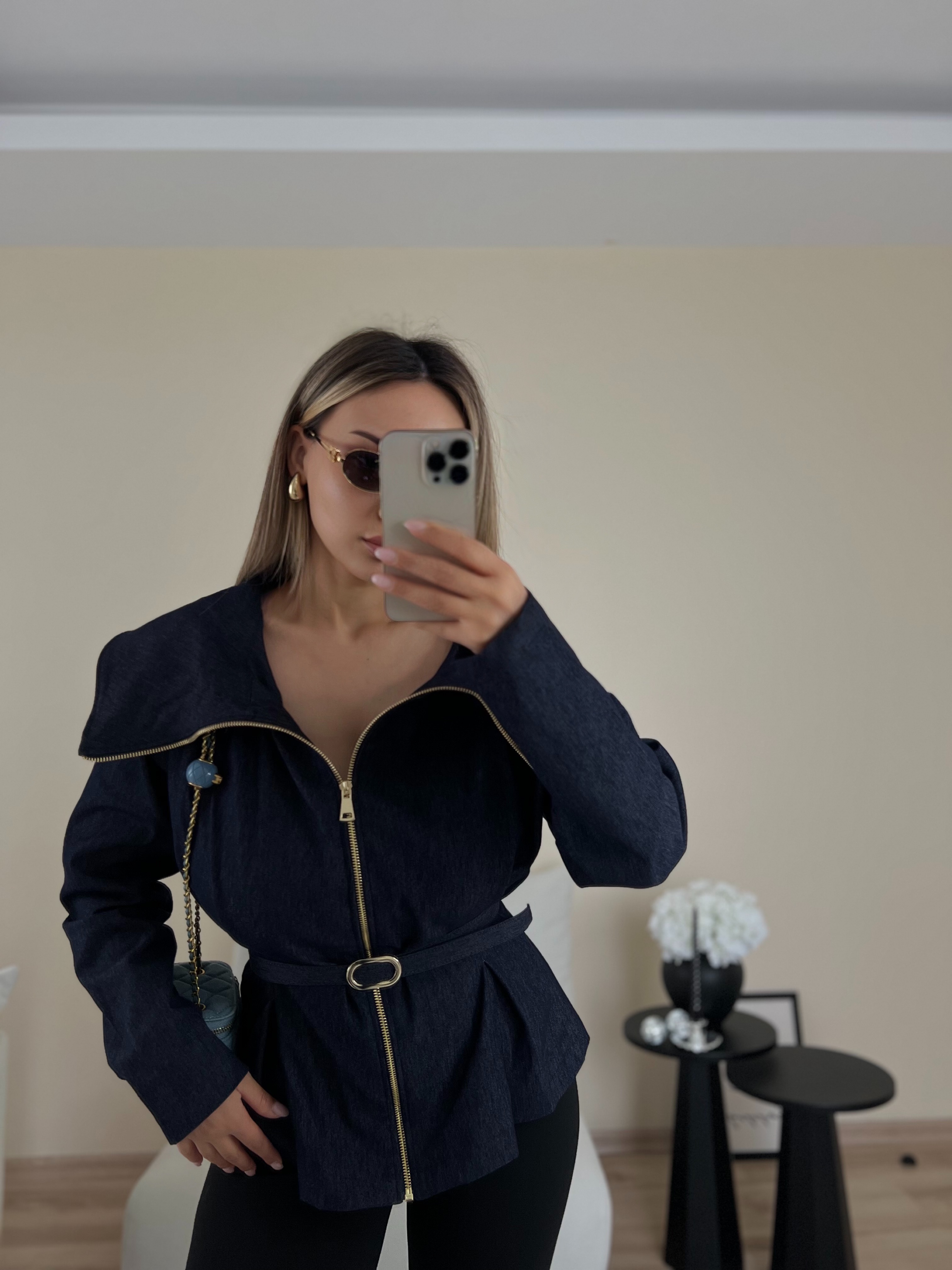 KEMERLI DENIM GÖMLEK - İNDIGO