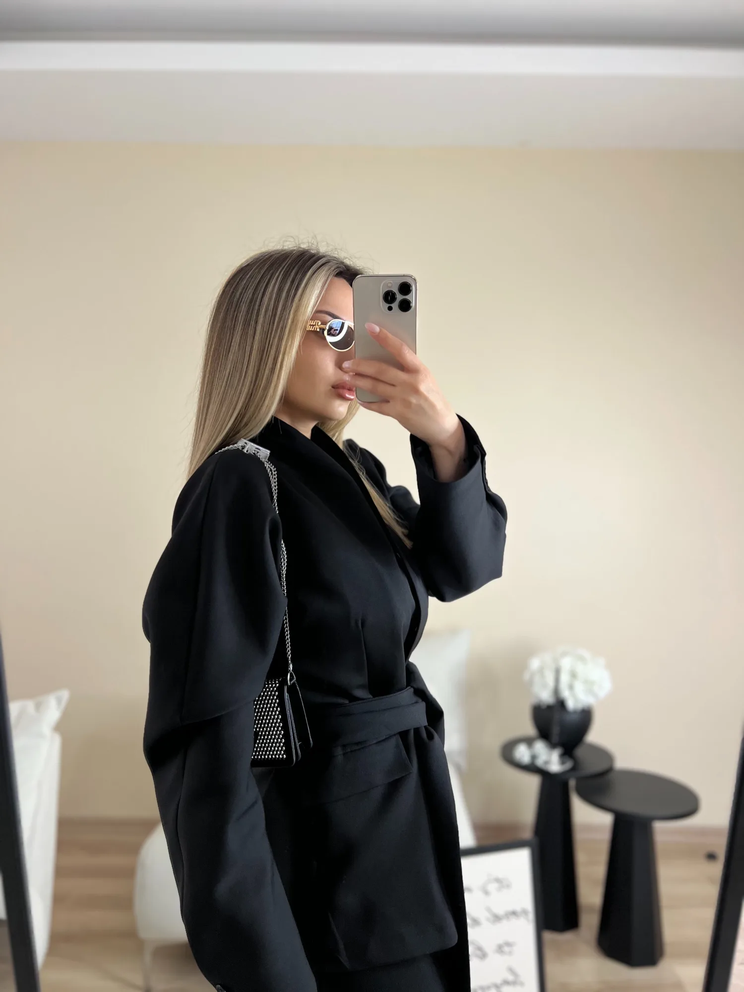 Siyah kuşaklı blazer ceket 2