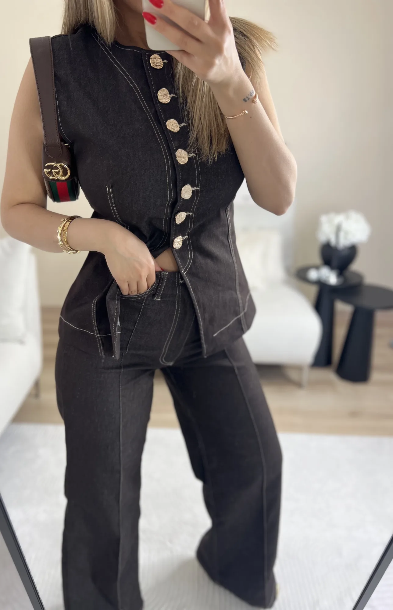 Denim kahverengi Jean pantolon 2