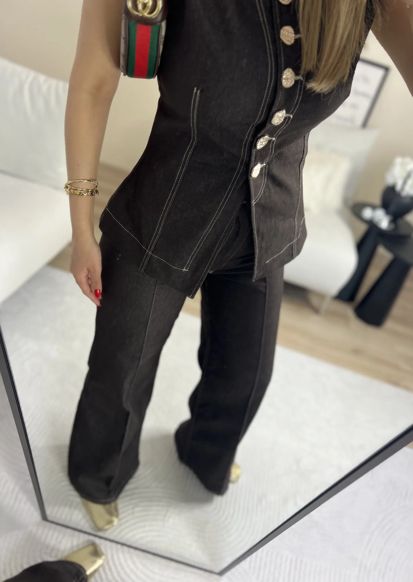 Denim kahverengi Jean pantolon 3