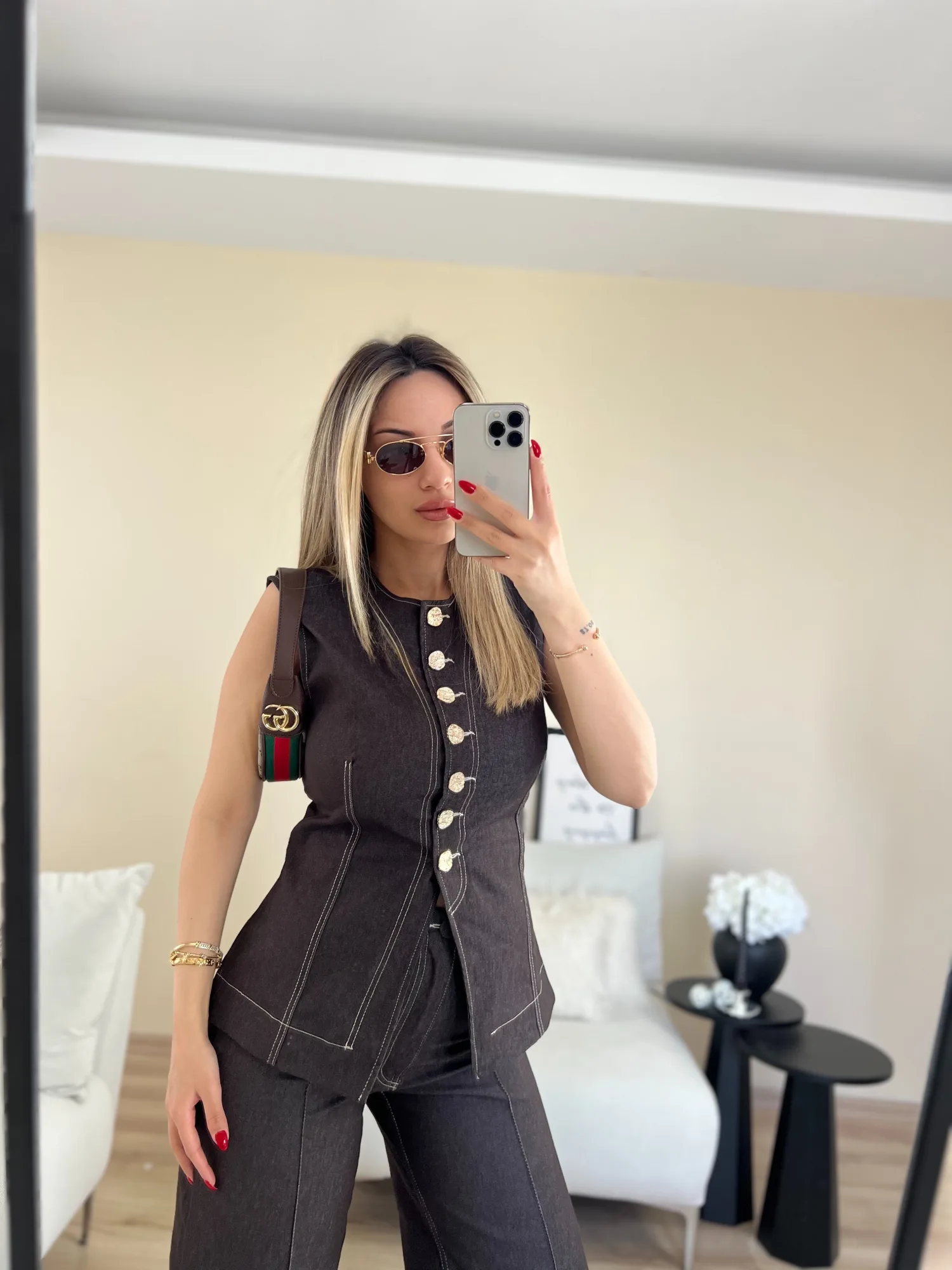 Denim kahverengi Jean pantolon 5