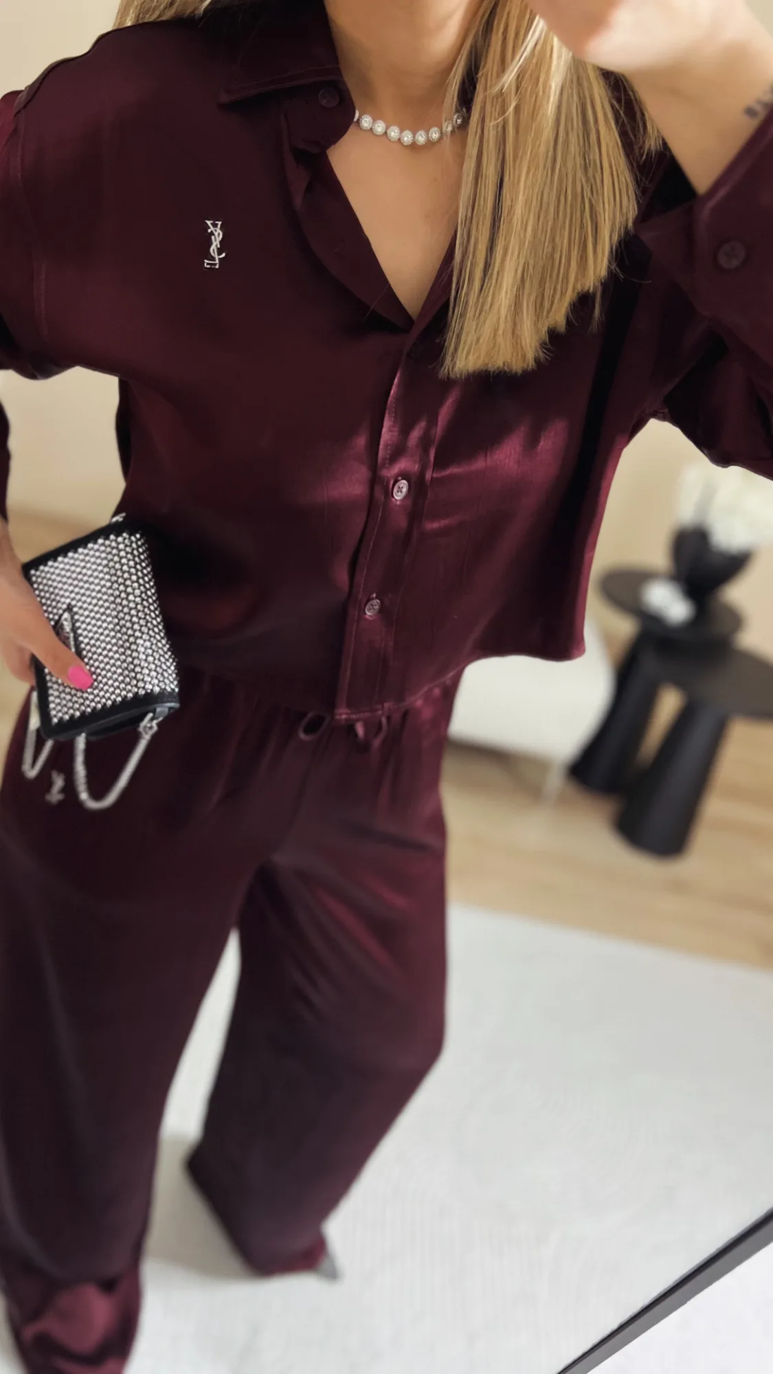 Premium Saten Bordo Gömlekli Takım 4