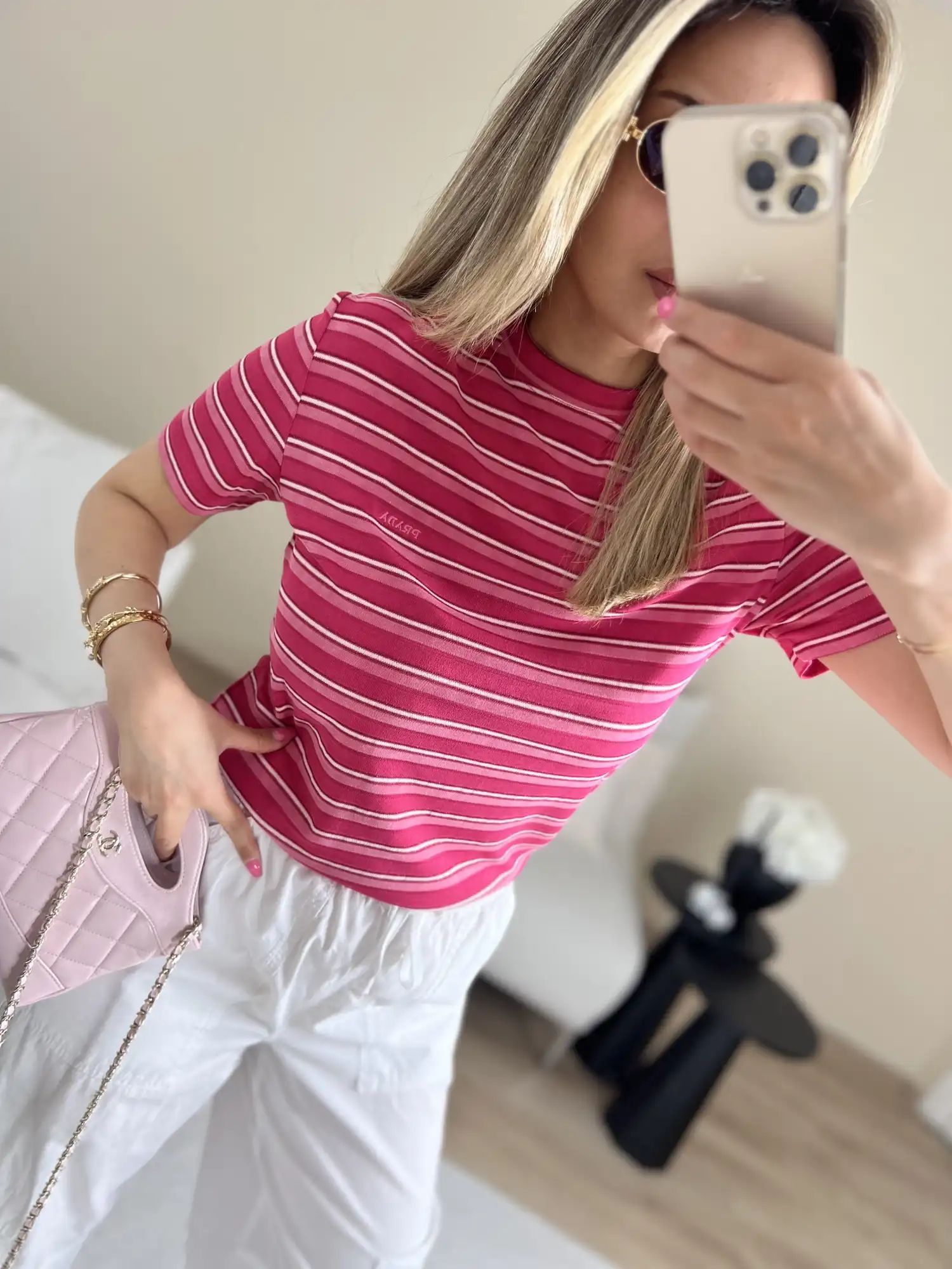 Çizgili premium pembe bluz 4