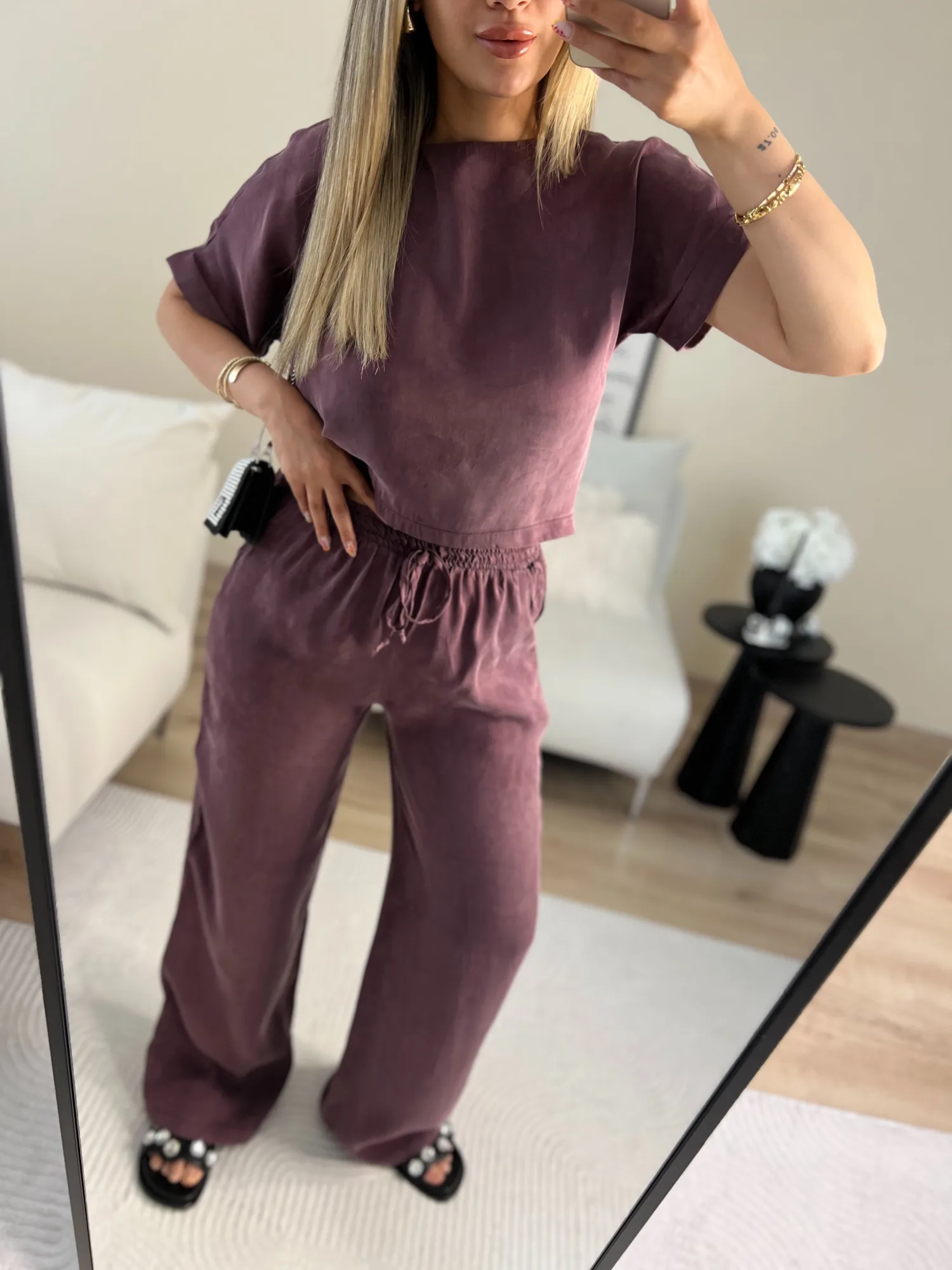 Mürdüm bluz pantolon takım