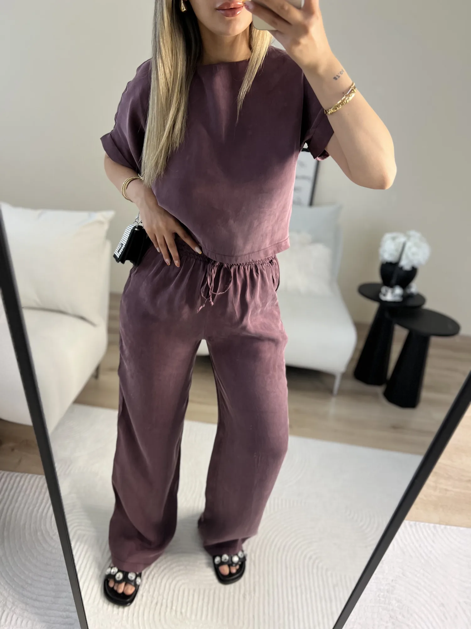 Mürdüm bluz pantolon takım 4