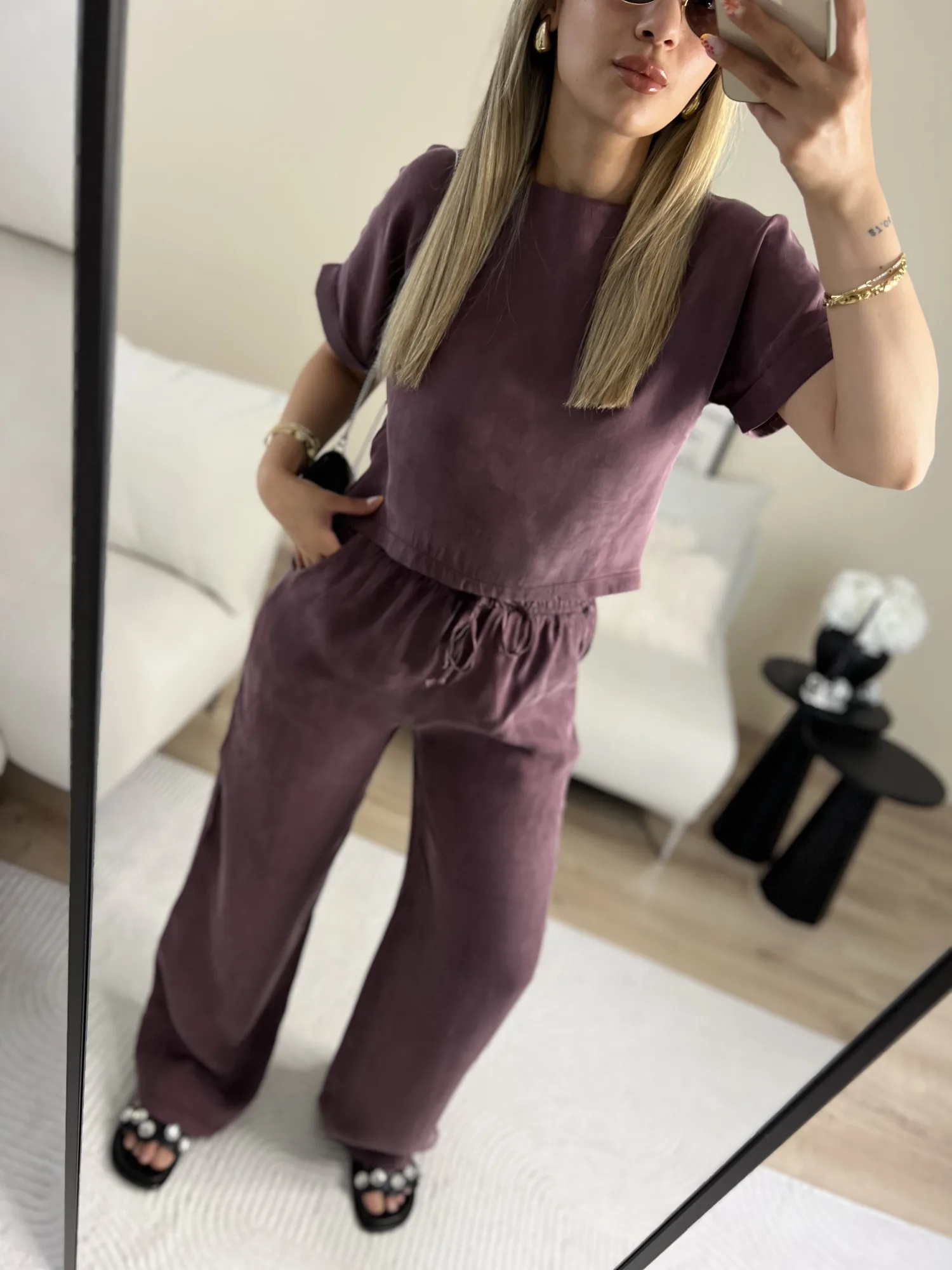 Mürdüm bluz pantolon takım 7