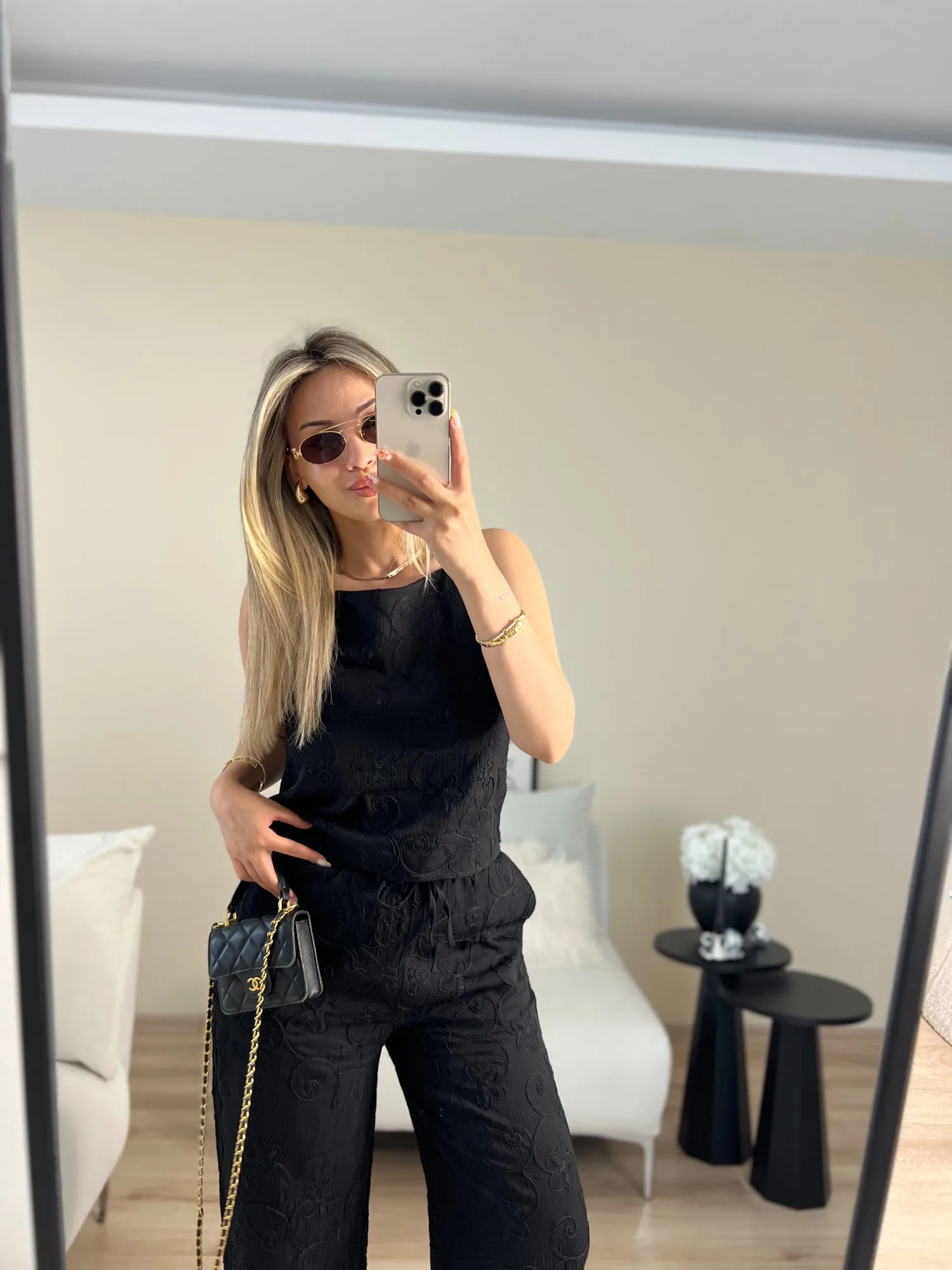 Nakışlı bluz pantolon takım
