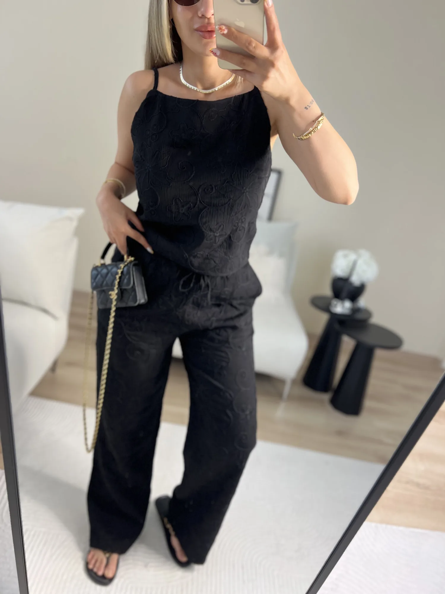 Nakışlı bluz pantolon takım 2