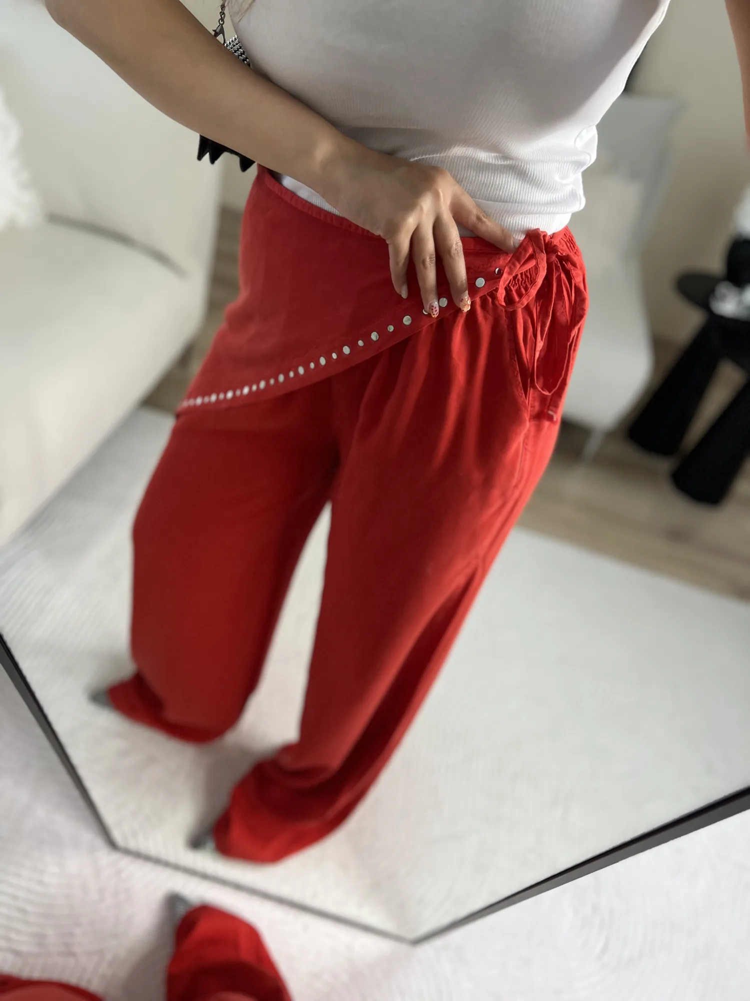 Zımbalı pareo pantolon kırmızı 4