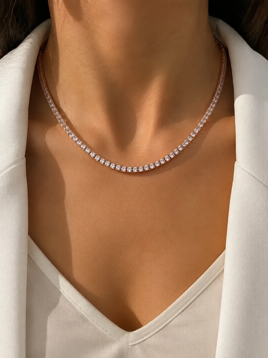 TAŞLI KRISTAL KOLYE - ROSE GOLD